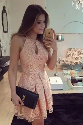 A Line Homecoming Dresses Lace Scoop Short/Mini