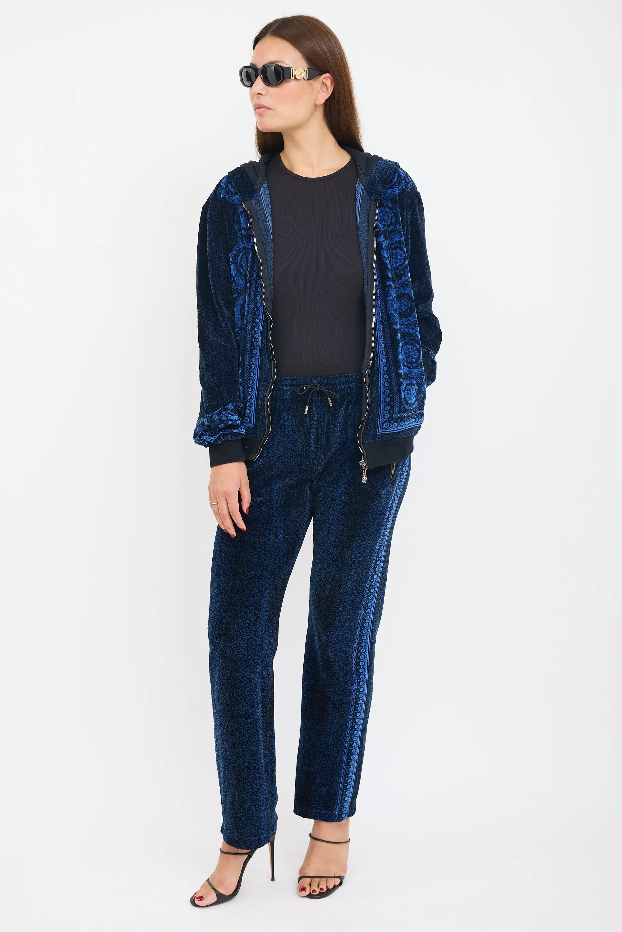 Black & Blue Floral Velour Co-Ord Set