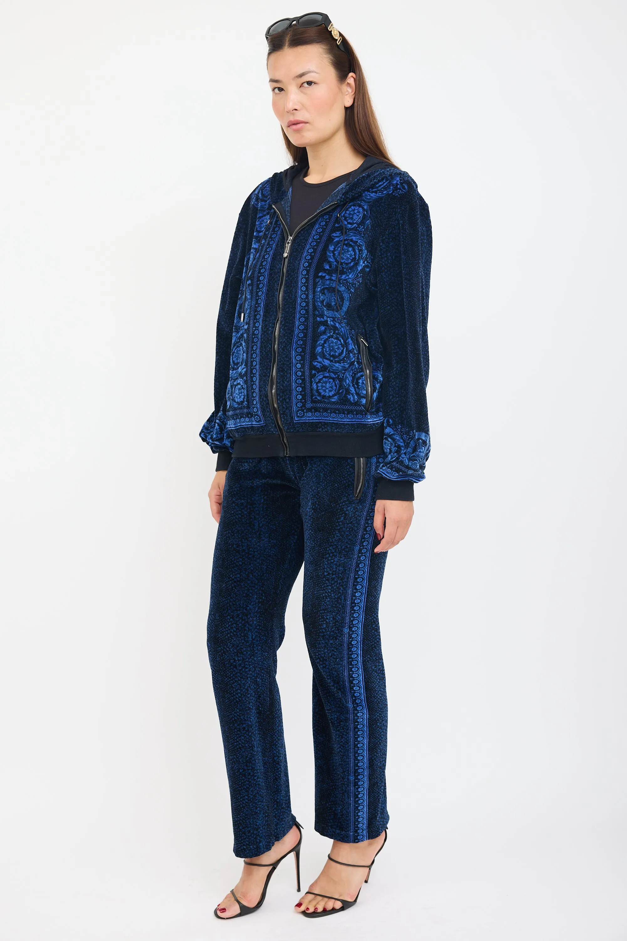Black & Blue Floral Velour Co-Ord Set