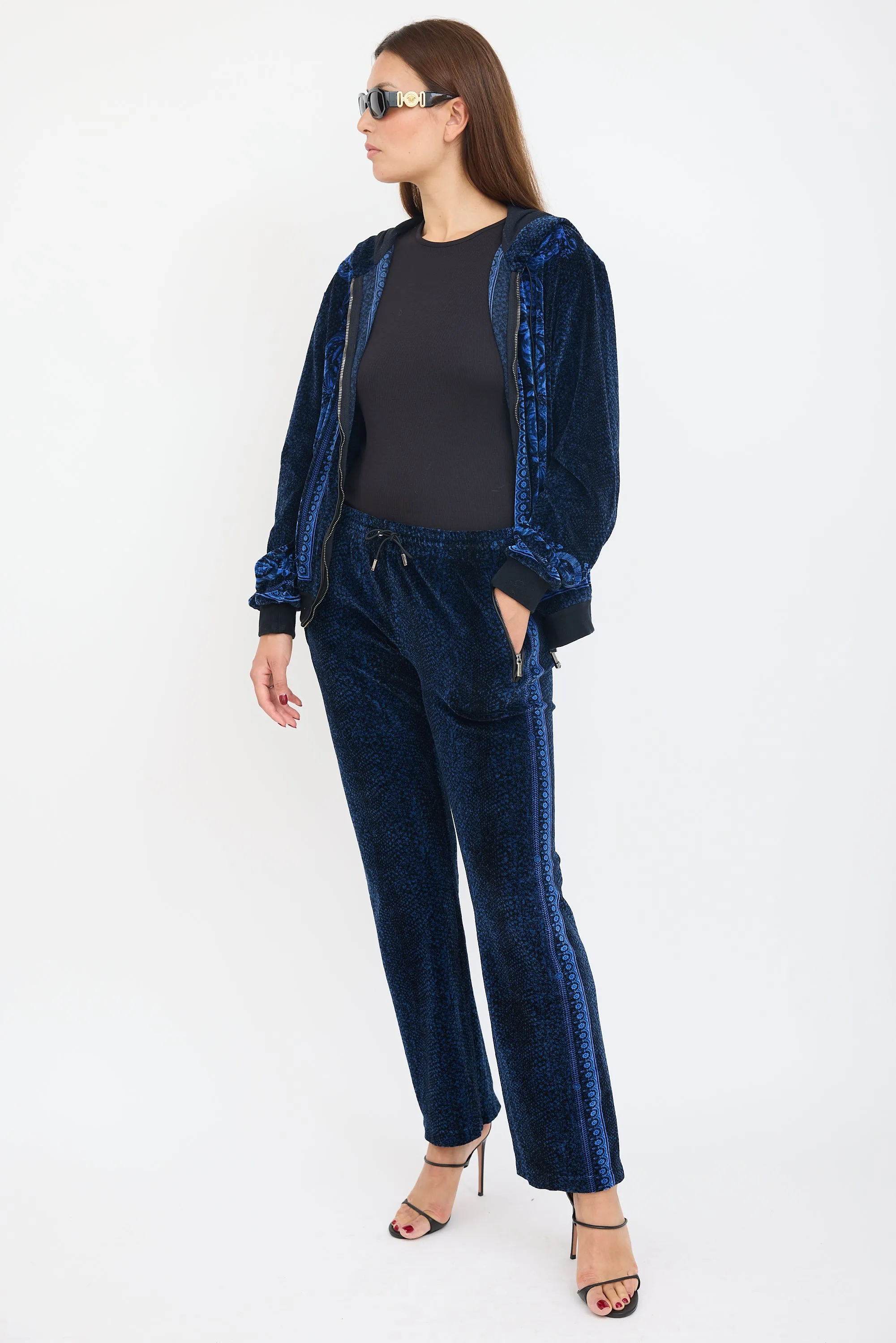Black & Blue Floral Velour Co-Ord Set