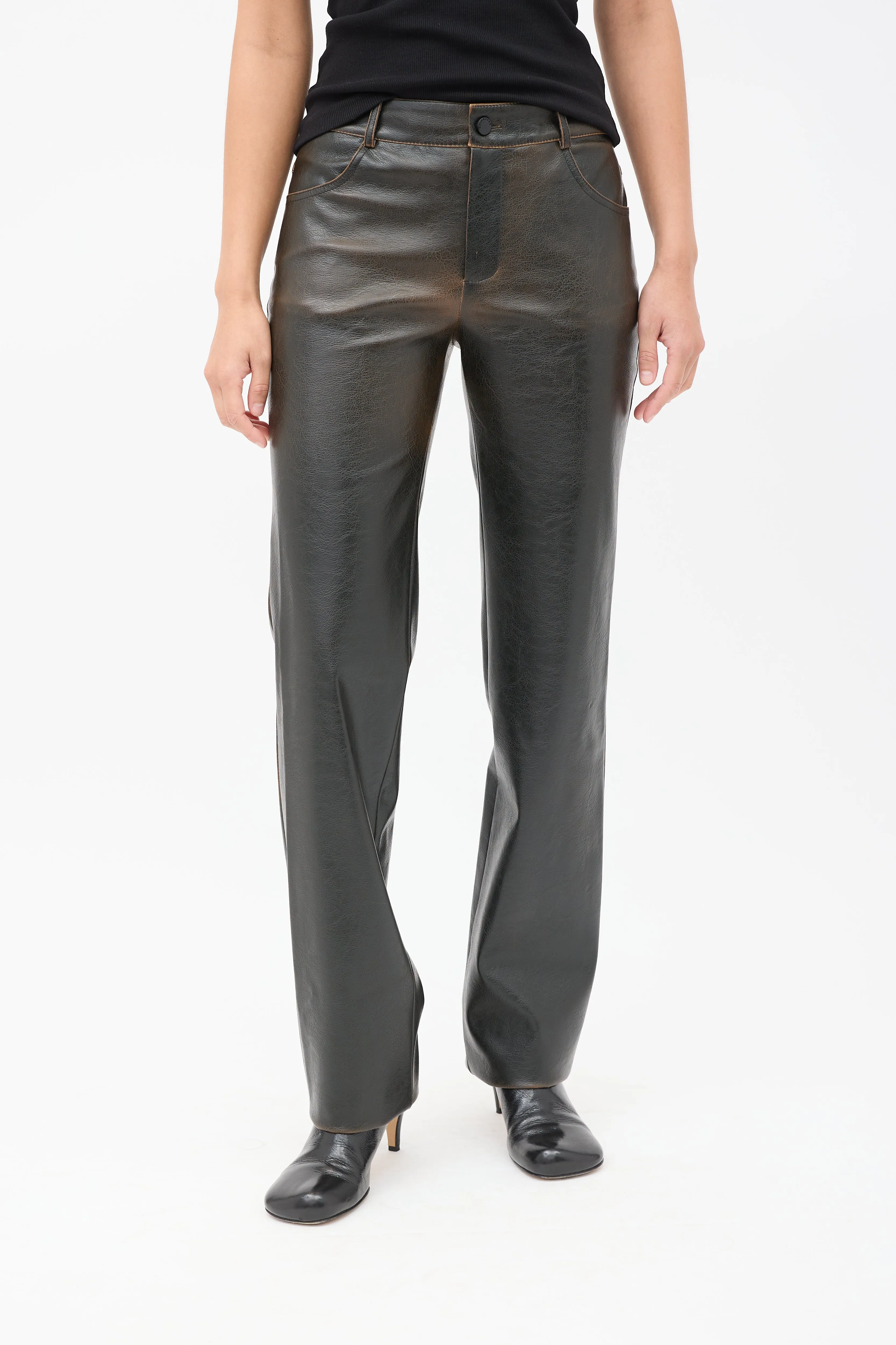 Black & Brown Vegan Leather Burnt Boy Trousers