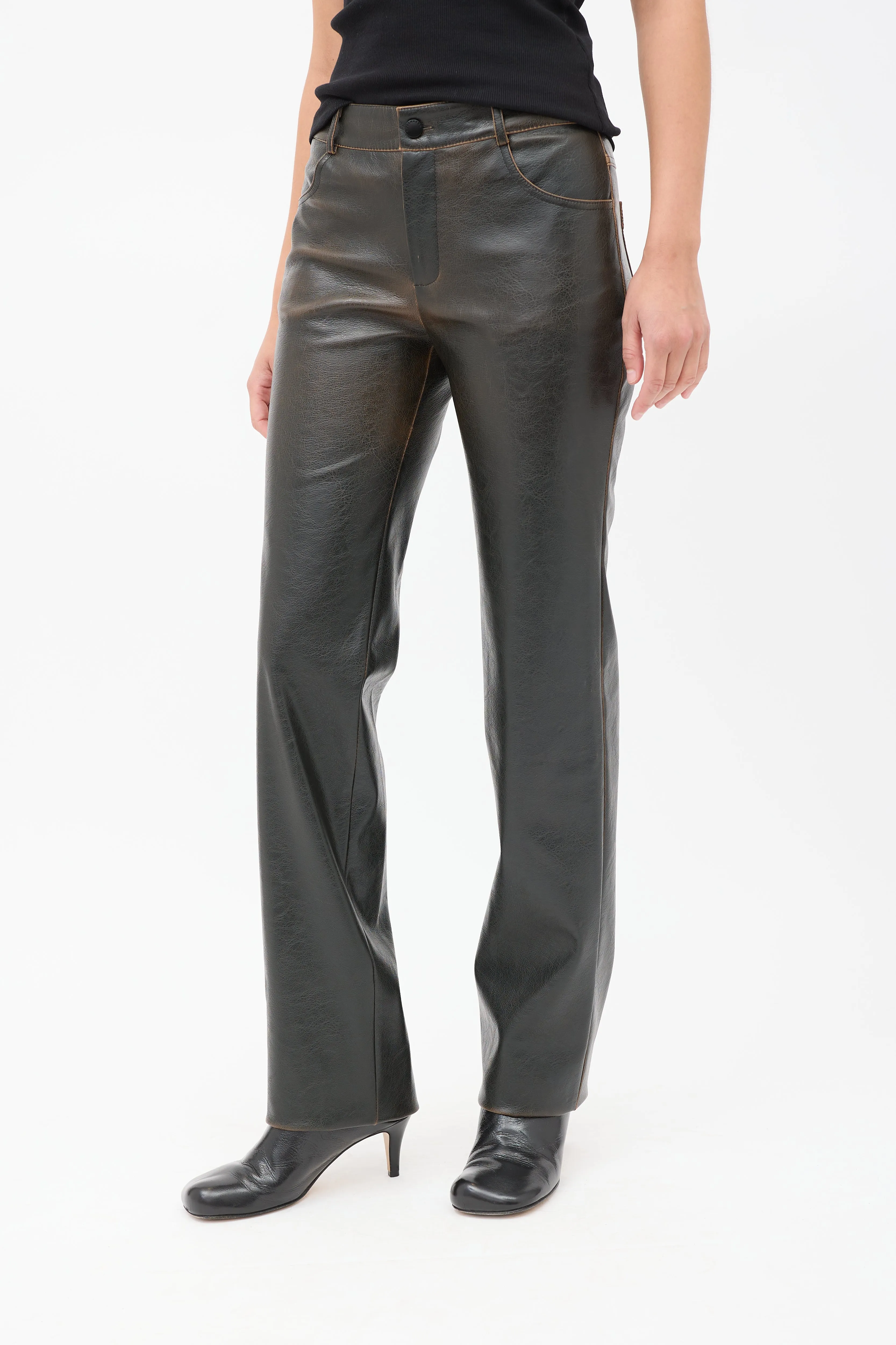 Black & Brown Vegan Leather Burnt Boy Trousers