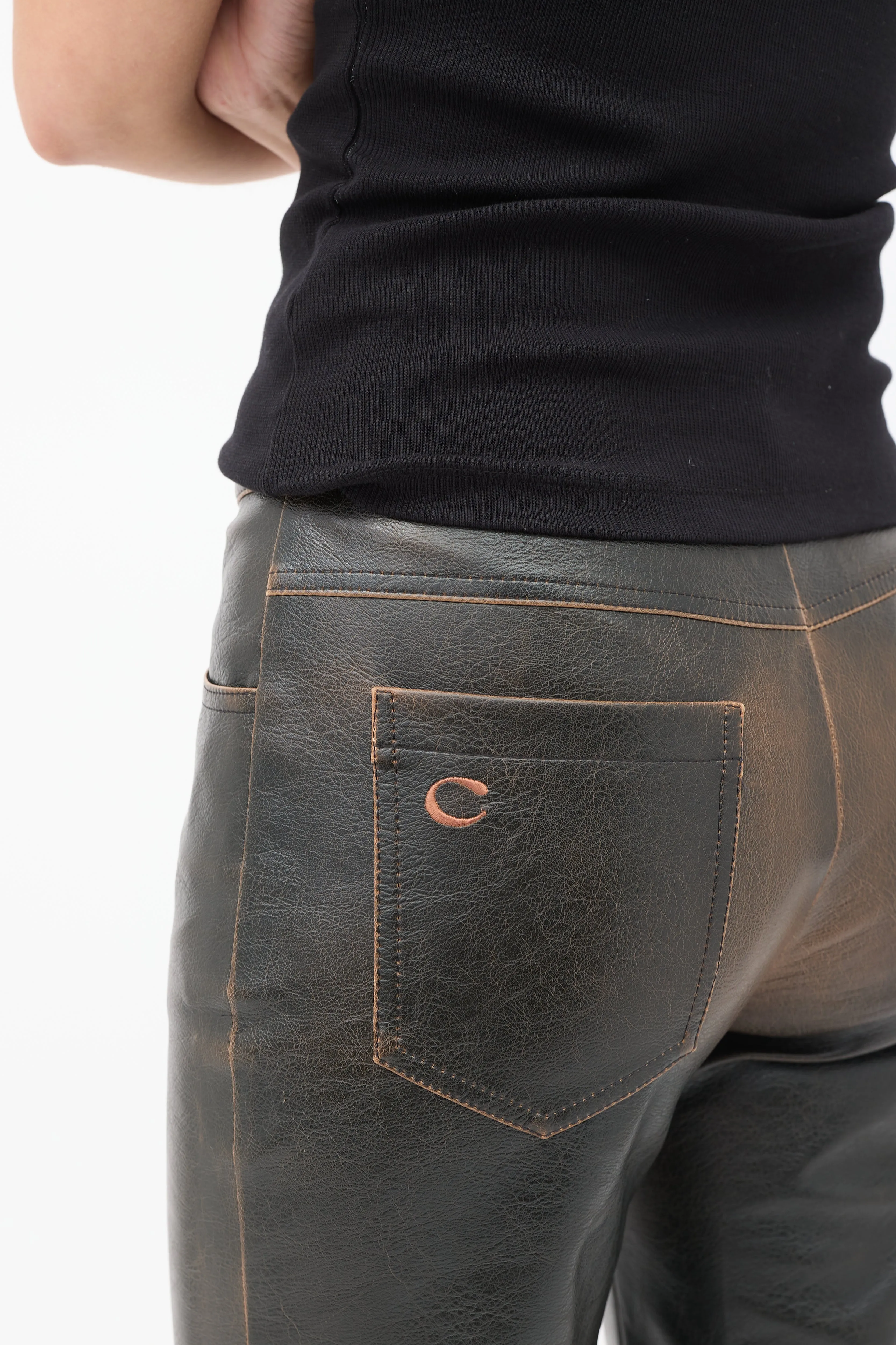 Black & Brown Vegan Leather Burnt Boy Trousers