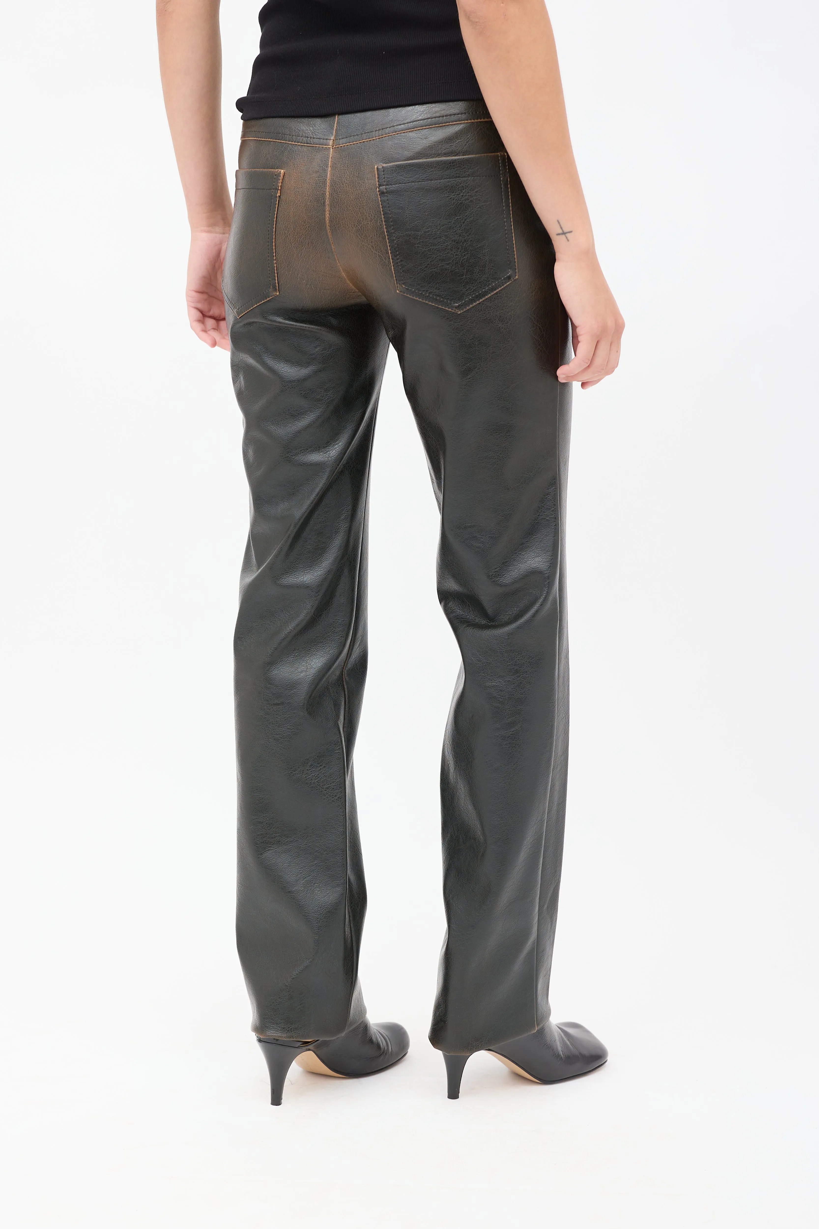 Black & Brown Vegan Leather Burnt Boy Trousers