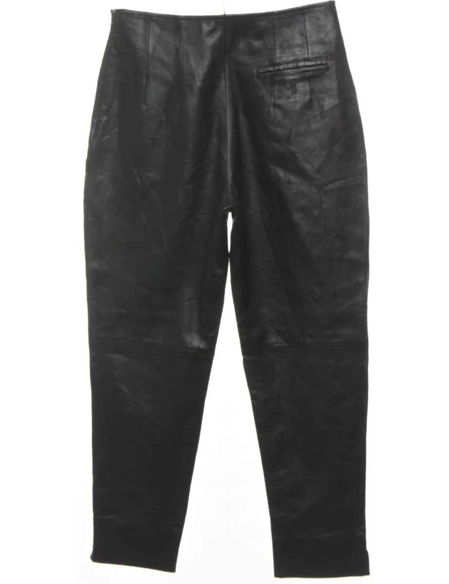 Black Leather Tapered Trousers - W29 L27