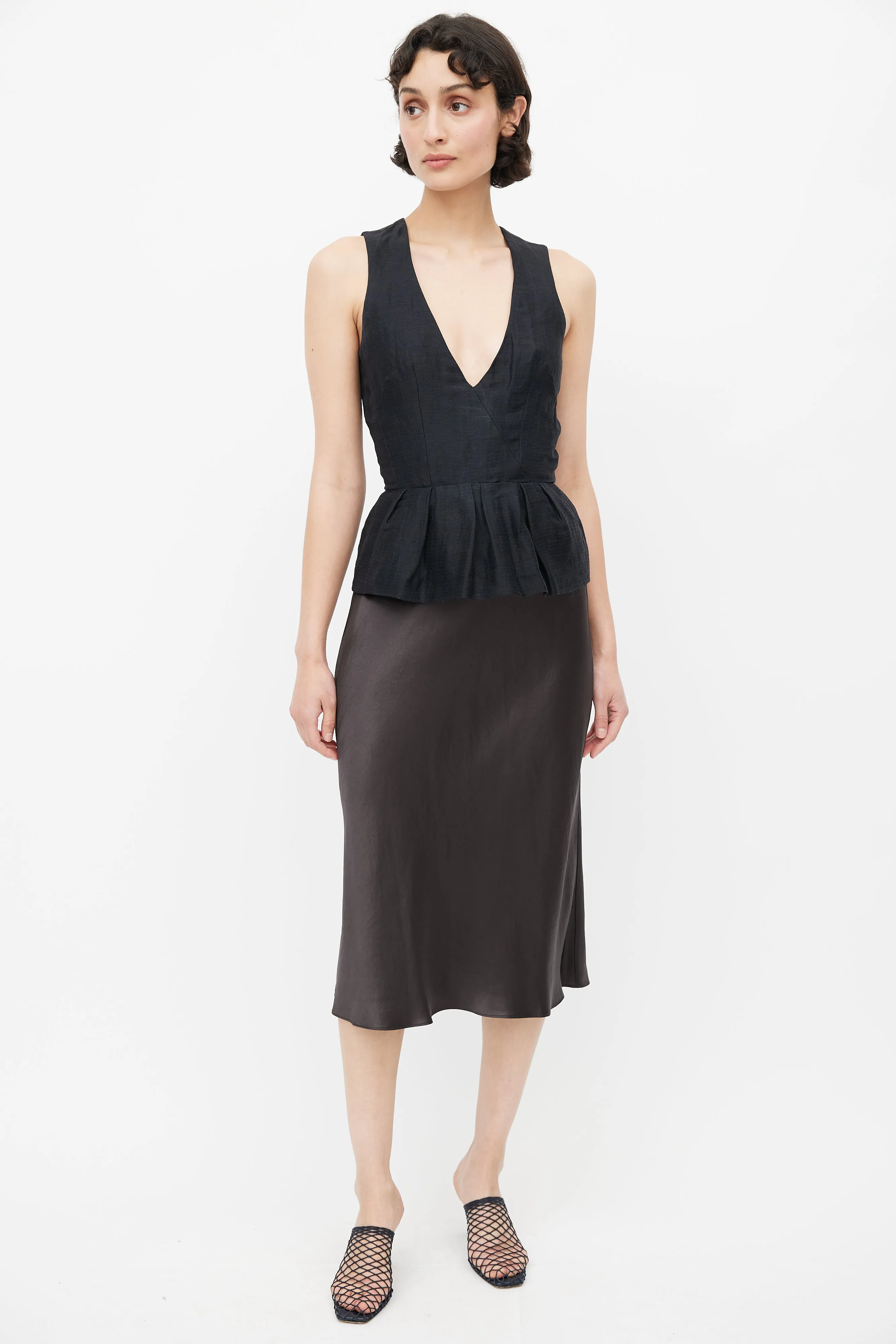 Black Linen Peplum Top