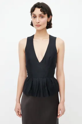 Black Linen Peplum Top