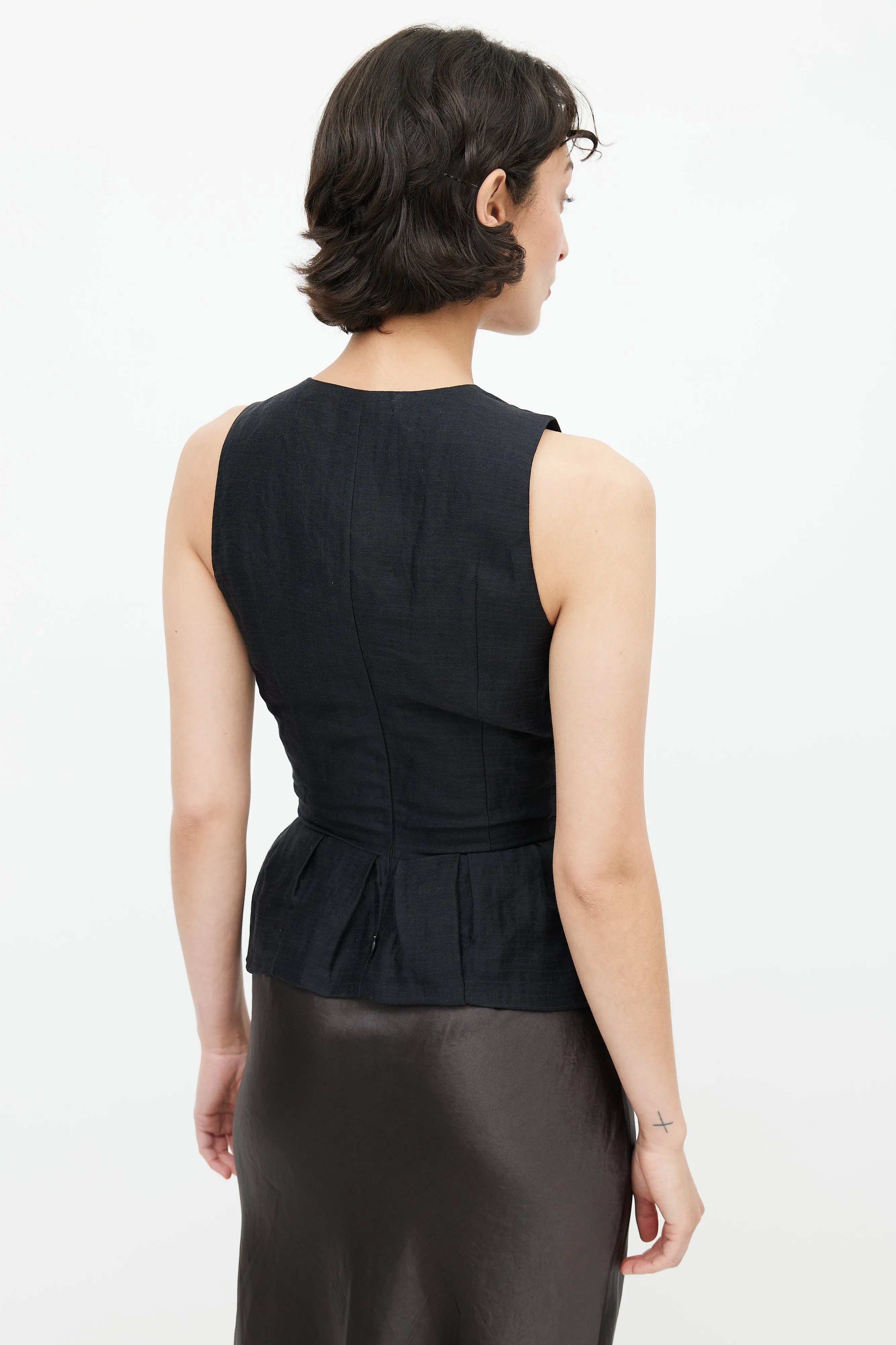 Black Linen Peplum Top