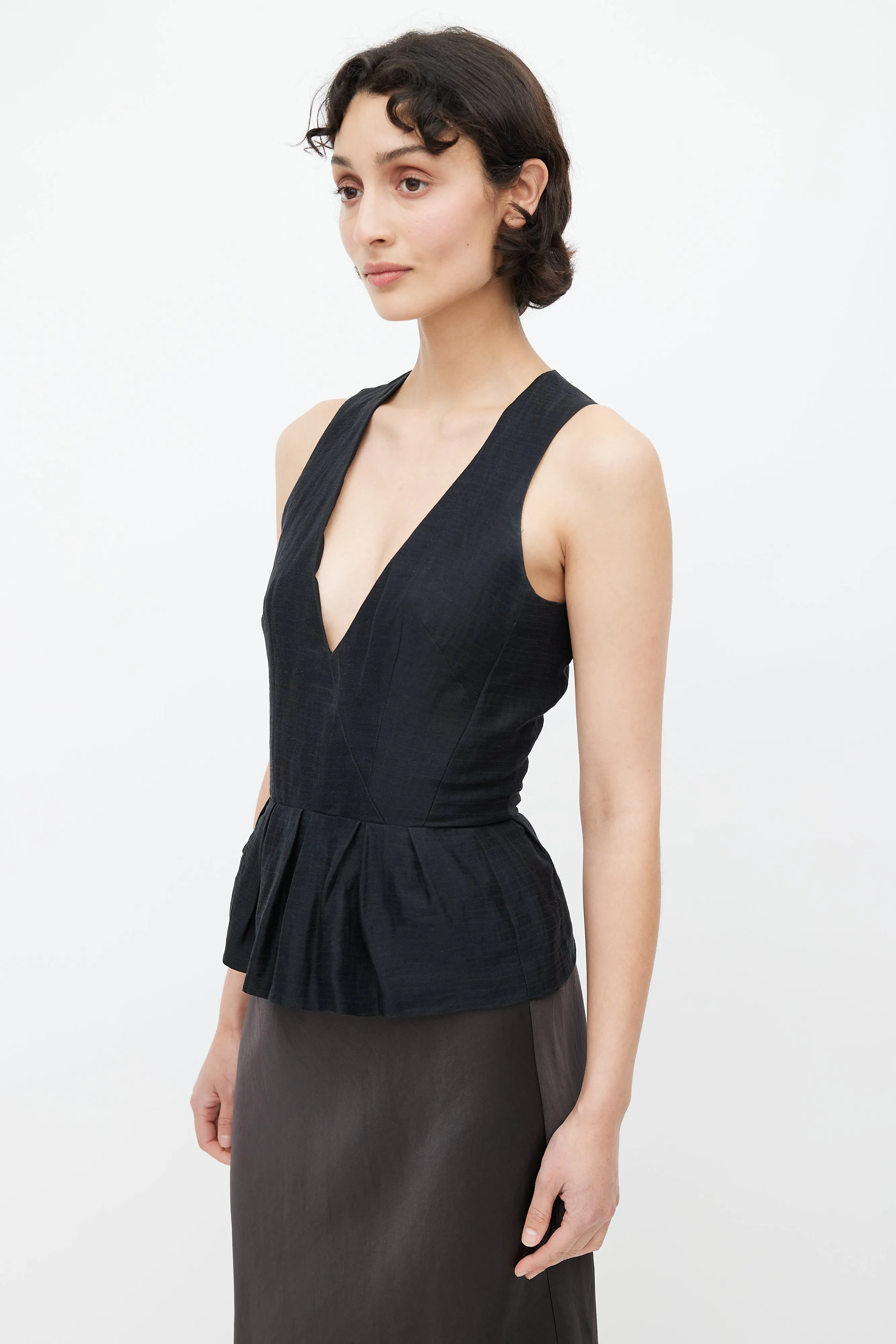 Black Linen Peplum Top