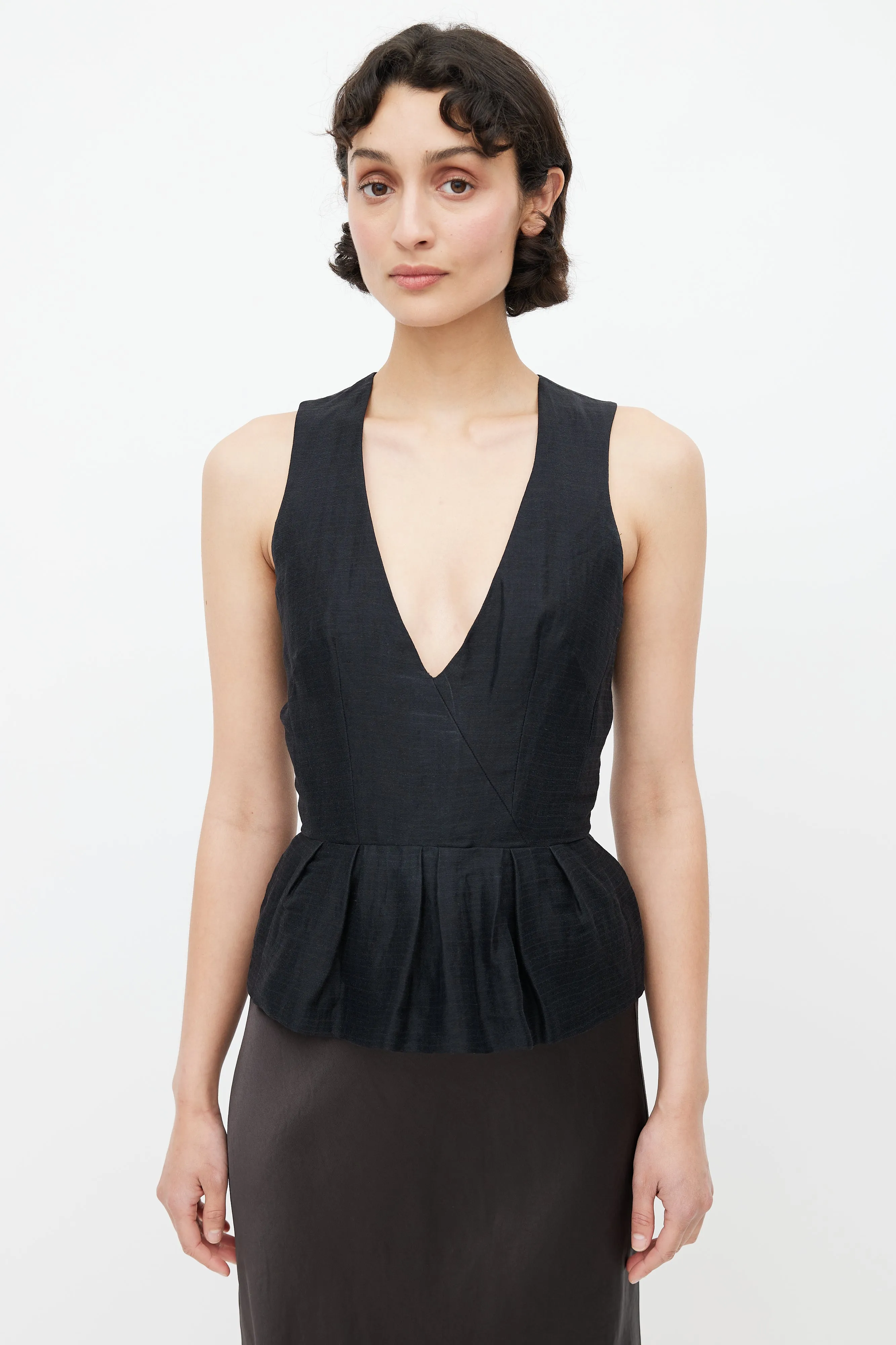 Black Linen Peplum Top