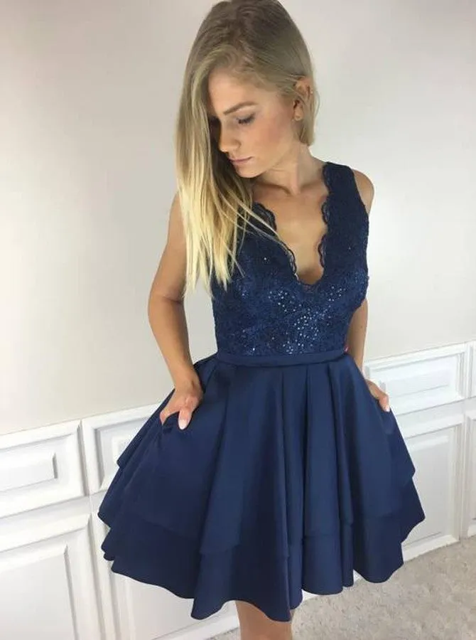 Classy Cocktail Dresses,Dark Navy Cocktail Dress,Unique Cocktail Dress,CD00026
