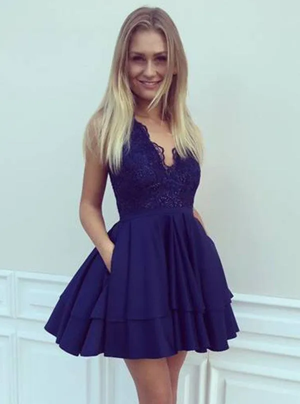 Classy Cocktail Dresses,Dark Navy Cocktail Dress,Unique Cocktail Dress,CD00026