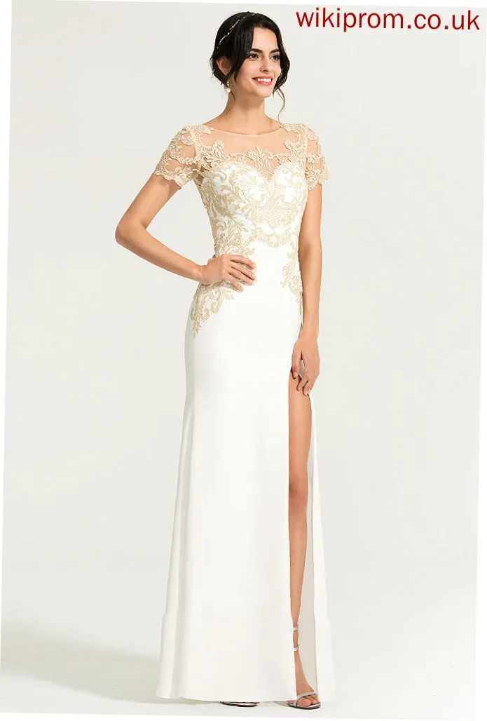 Crepe Brooke With Stretch Split Neck Wedding Dresses Wedding Scoop Dress Floor-Length Front Sheath/Column