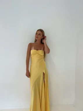 Elegant Dresses Gowns Evening Dresses Spaghetti Straps Yellow Long Sheath Prom Dress With Slit Party Dress