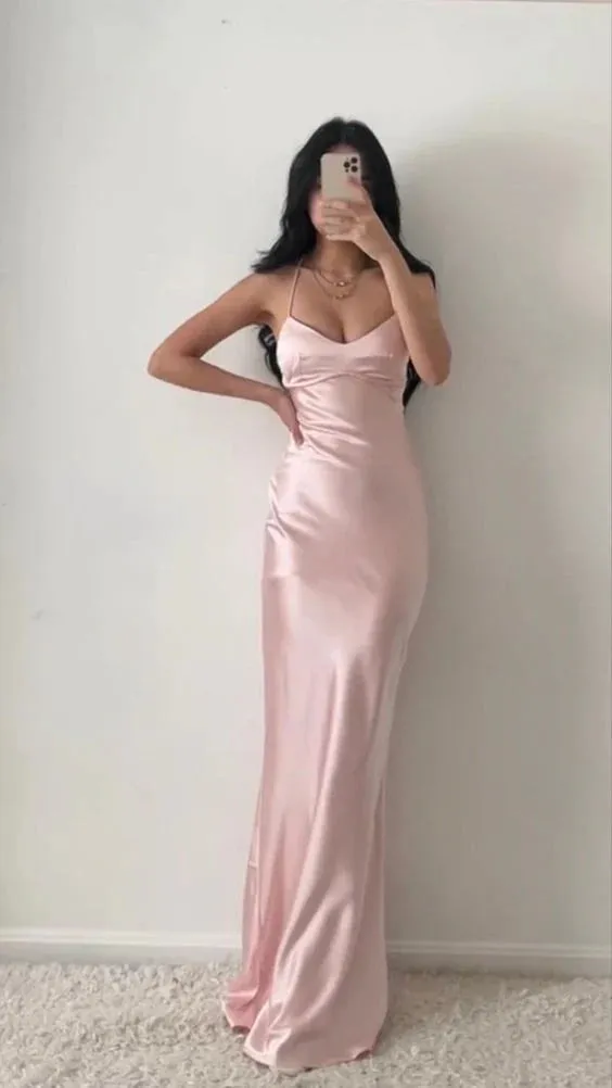 Elegant Evening Dress Halter Neck Pink Prom Dresses Sheath Satin Evening Dress Formal Women's Dresses