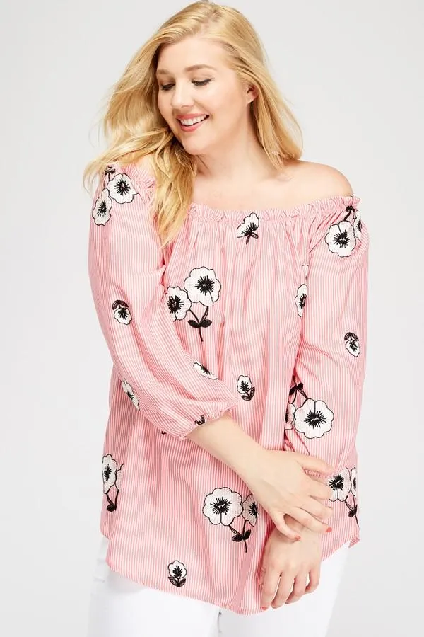 Flowery Off-Shoulder Pink Top
