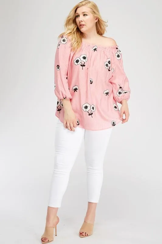 Flowery Off-Shoulder Pink Top