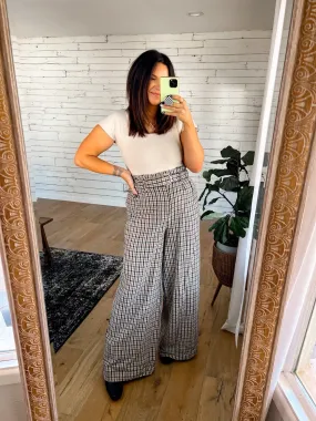 Flying Tomato Plaid Paperbag Waisted Belted Flare Pants- Size L (sold out online, Inseam 30")