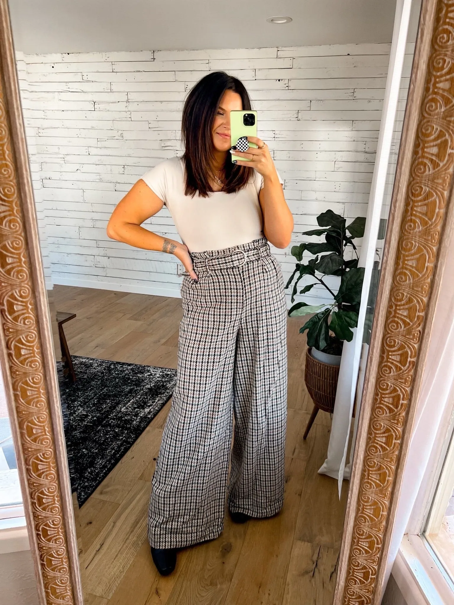 Flying Tomato Plaid Paperbag Waisted Belted Flare Pants- Size L (sold out online, Inseam 30")