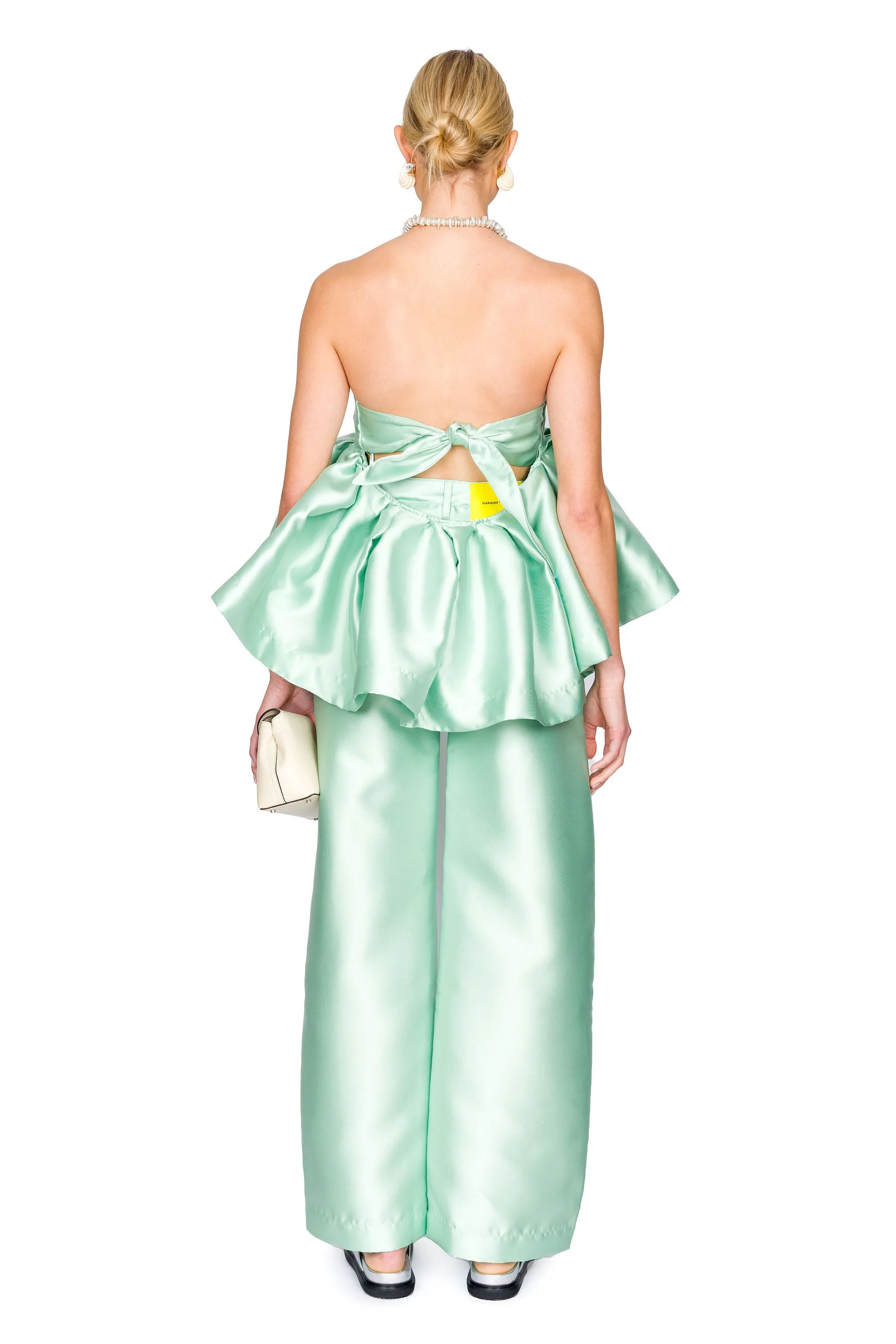 Heavy Satin Strapless Peplum Knot Back Top