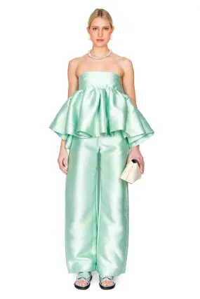 Heavy Satin Strapless Peplum Knot Back Top