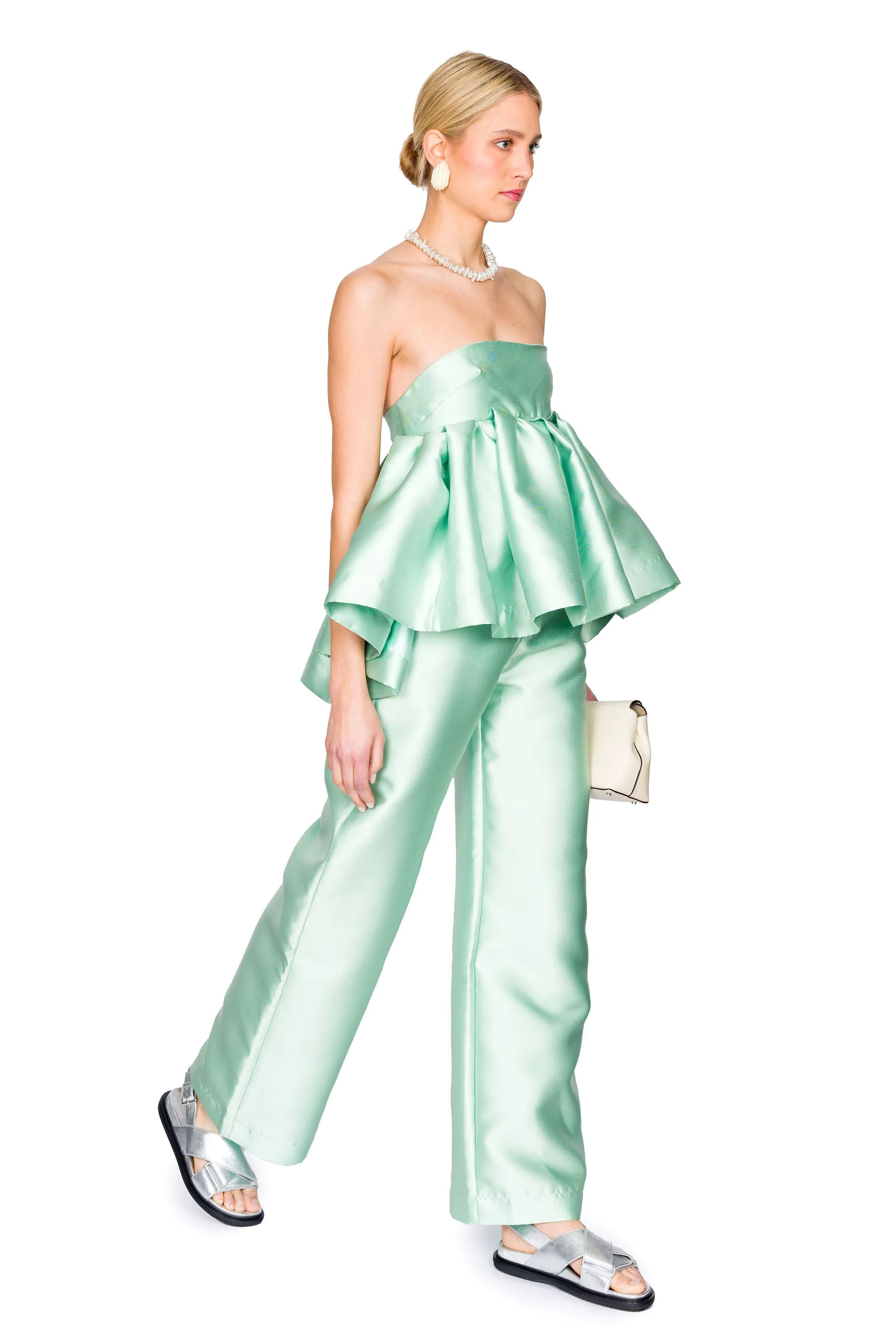 Heavy Satin Strapless Peplum Knot Back Top