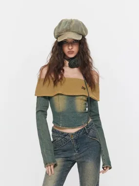Hot girl off-shoulder retro washed  denim【s0000003534】