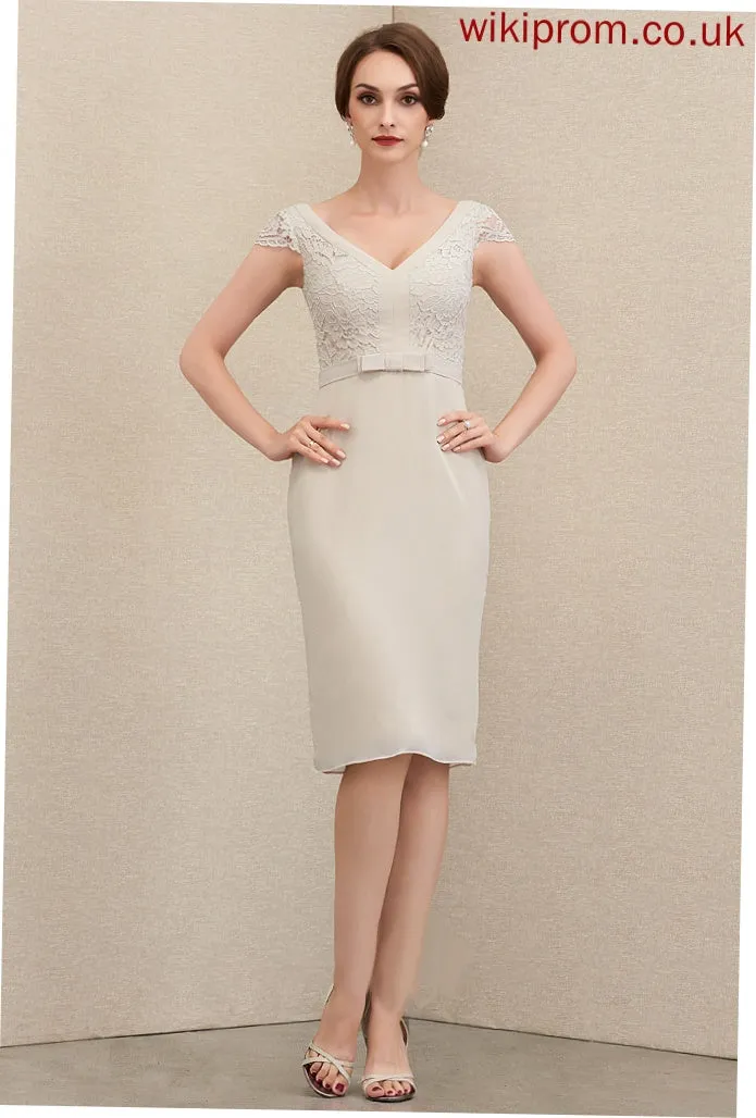Lace Sheath/Column Bow(s) With Mother of the Bride Dresses the V-neck Tamara Dress Mother Chiffon of Bride Knee-Length