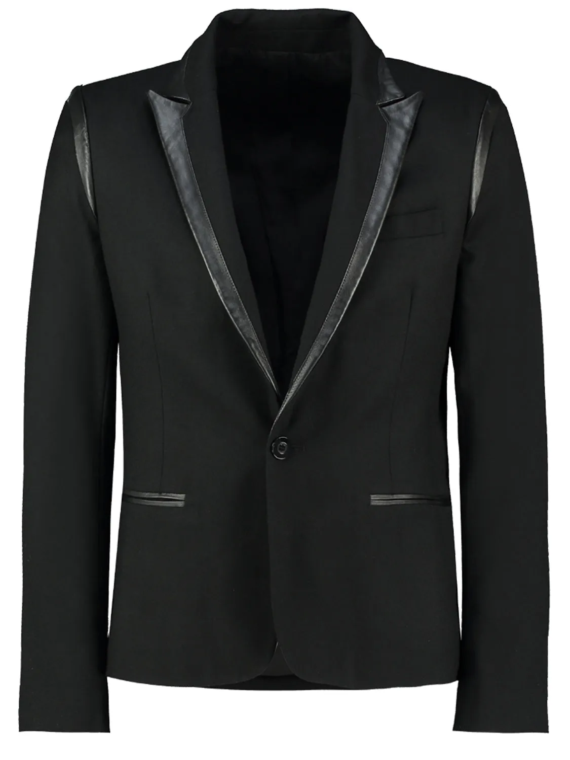 Leather Strip Wool Jacket – Black