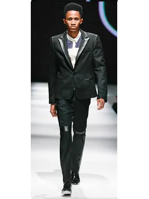Leather Strip Wool Jacket – Black