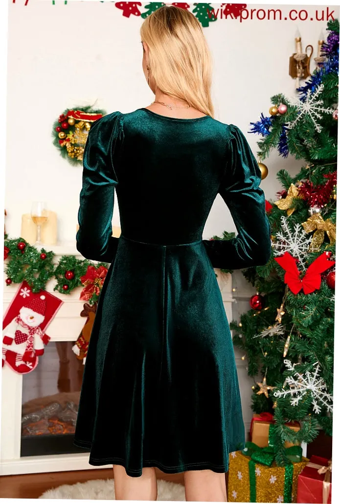 Lizeth Mini Elegant Club Dresses Dresses Neck Long Velvet Sleeves Round A-line