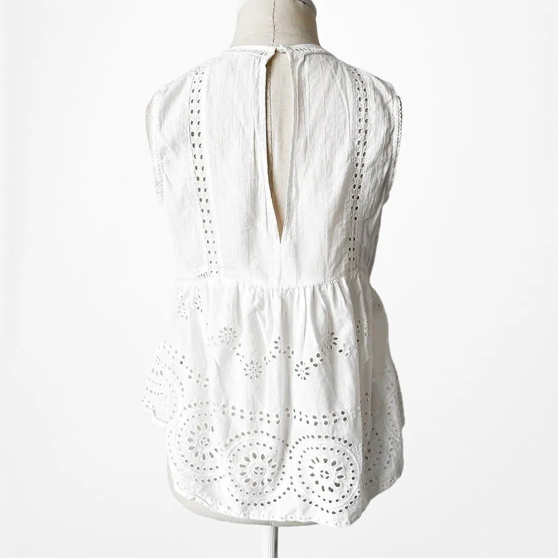 New Look White Floral Lace Cutout Pleated Peplum Sleeveless Tank Top Size S