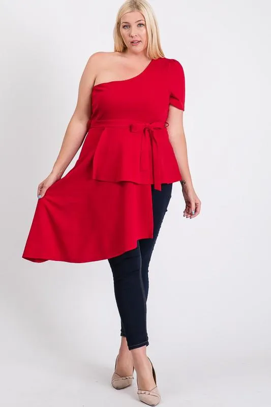 Pre-Order Twirl Around One-Shoulder Peplum Top