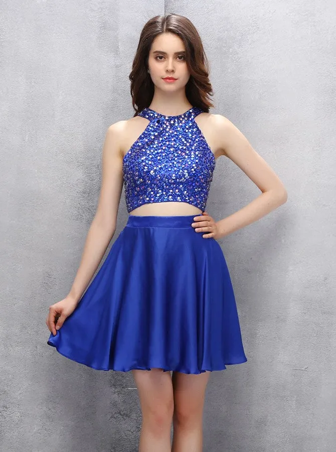 Royal Blue Homecoming Dresses,Two Piece Homecoming Dress,Short Homecoming Dress,HC00109