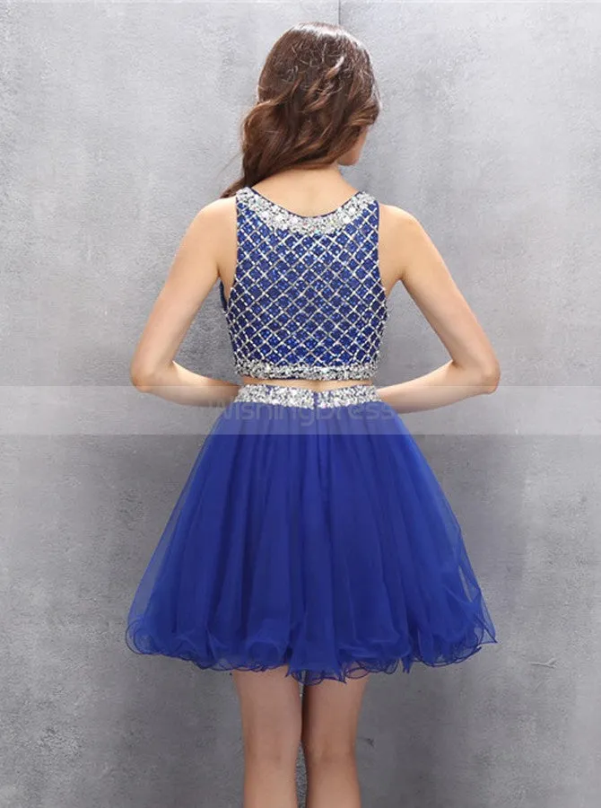 Royal Blue Homecoming Dresses,Two Piece Homecoming Dress,Sparkly Homecoming Dress,HC00125