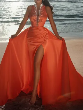 Sheath/Column Halter Floor-length Prom Dresses Evening Dress