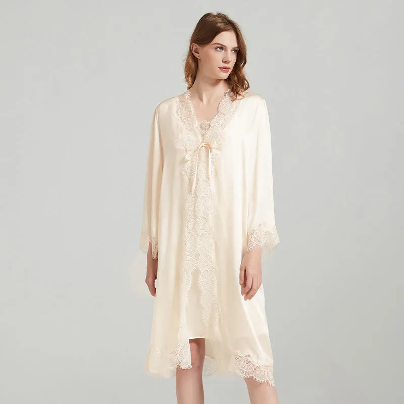 Silk Robes - Robe Lace Trim Sleepwear Loungewear