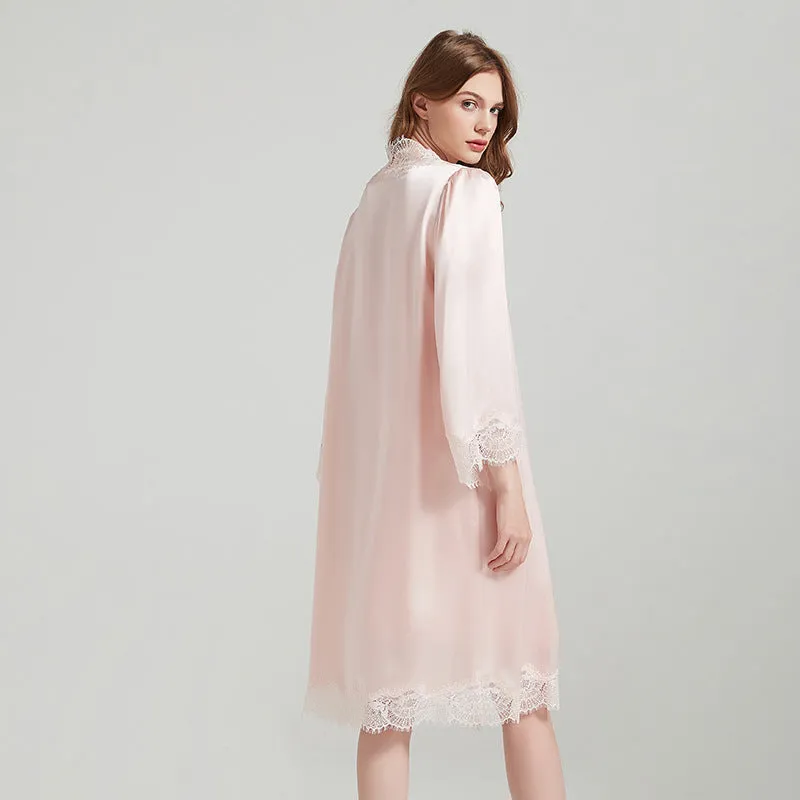 Silk Robes - Robe Lace Trim Sleepwear Loungewear