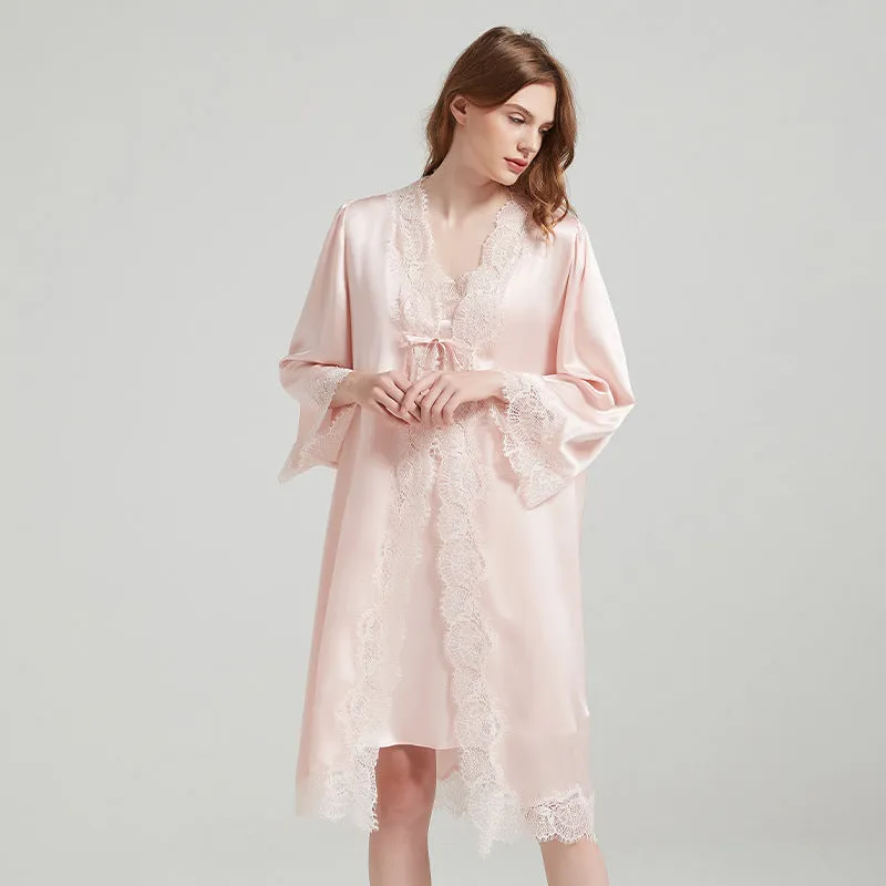 Silk Robes - Robe Lace Trim Sleepwear Loungewear