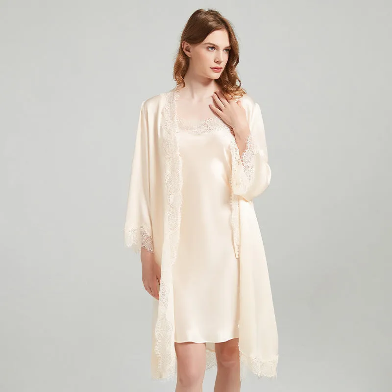 Silk Robes - Robe Lace Trim Sleepwear Loungewear