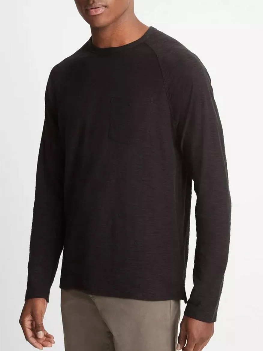Vince Cotton Long Sleeve Pocket Crew T-Shirt in Black