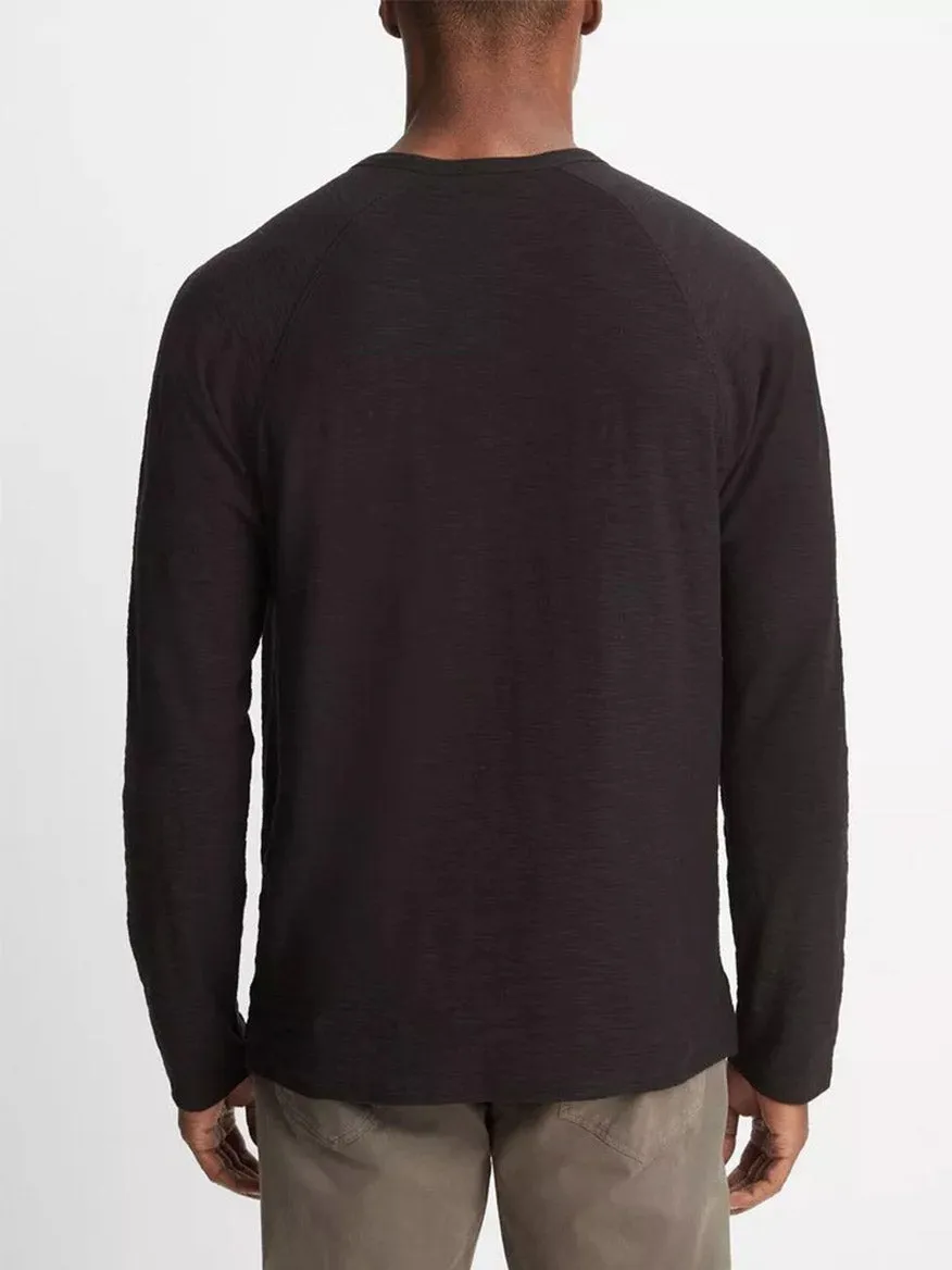 Vince Cotton Long Sleeve Pocket Crew T-Shirt in Black