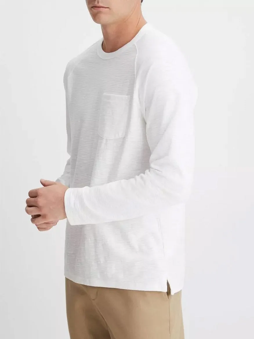Vince Cotton Long Sleeve Pocket Crew T-Shirt in Optic White