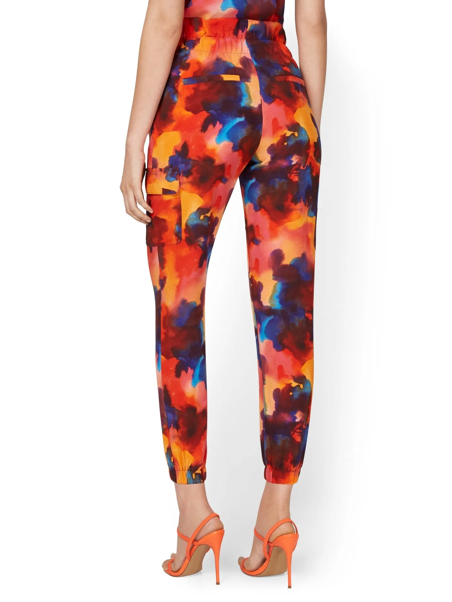 Watercolor-Print Cargo Jogger Pant