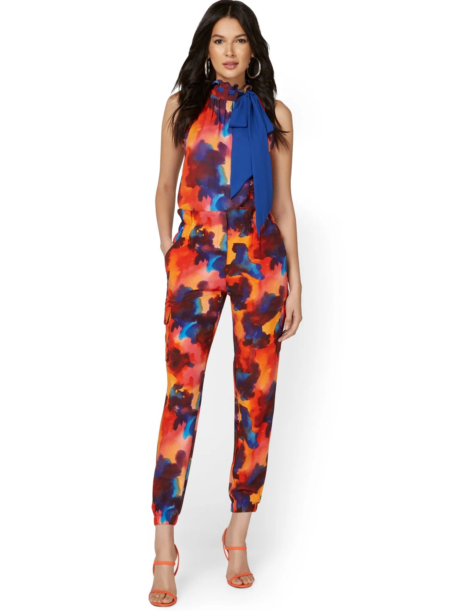 Watercolor-Print Cargo Jogger Pant