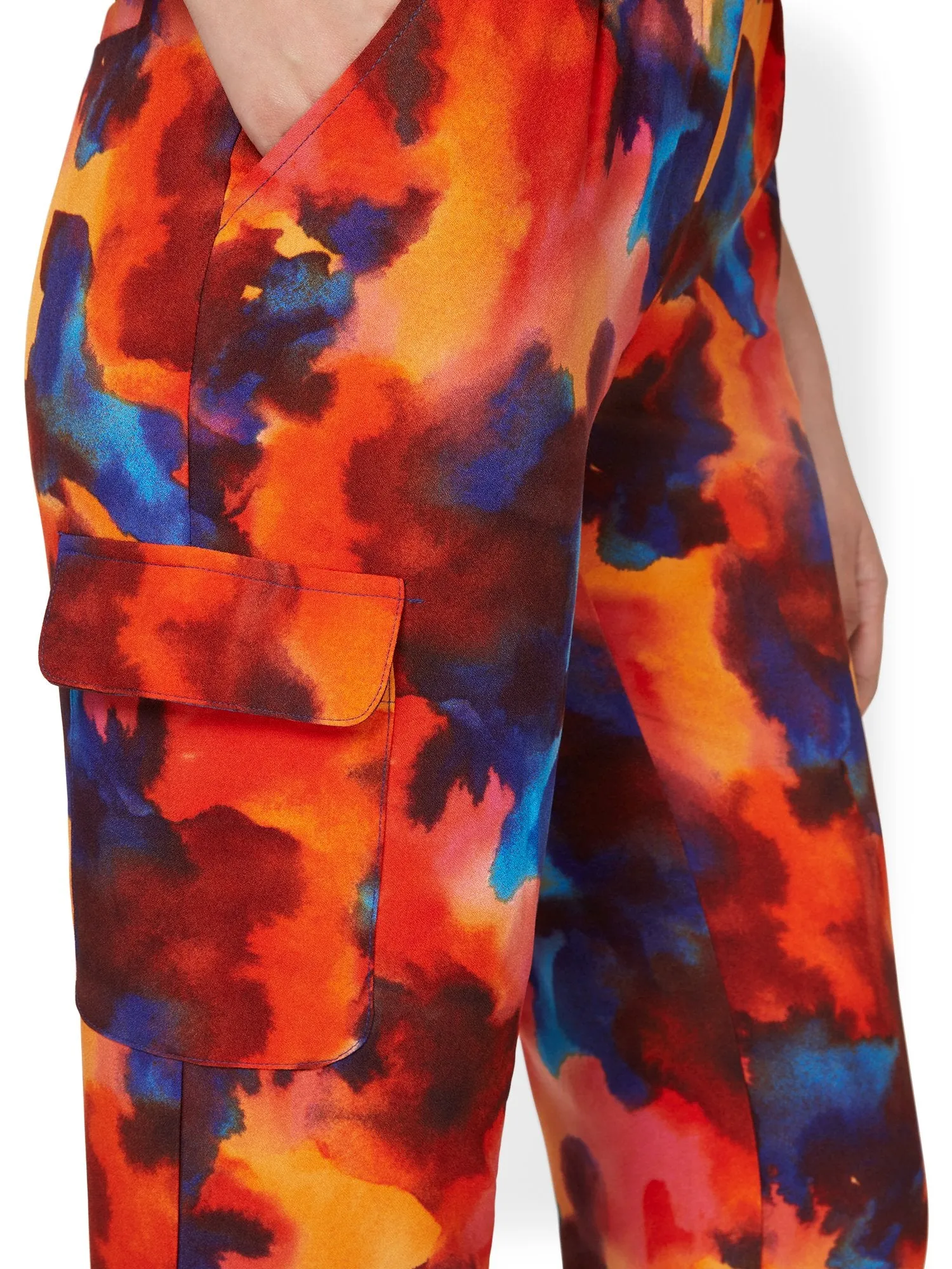 Watercolor-Print Cargo Jogger Pant