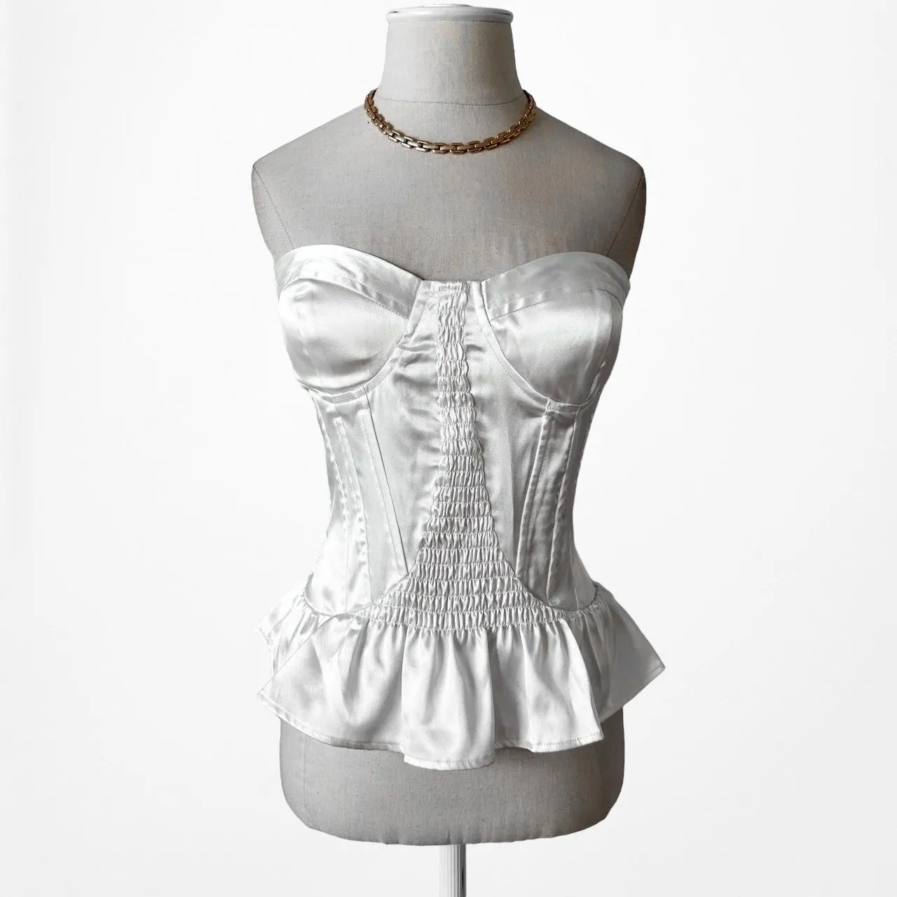Wet Seal White Strapless Bustier Corset Peplum Top Size S