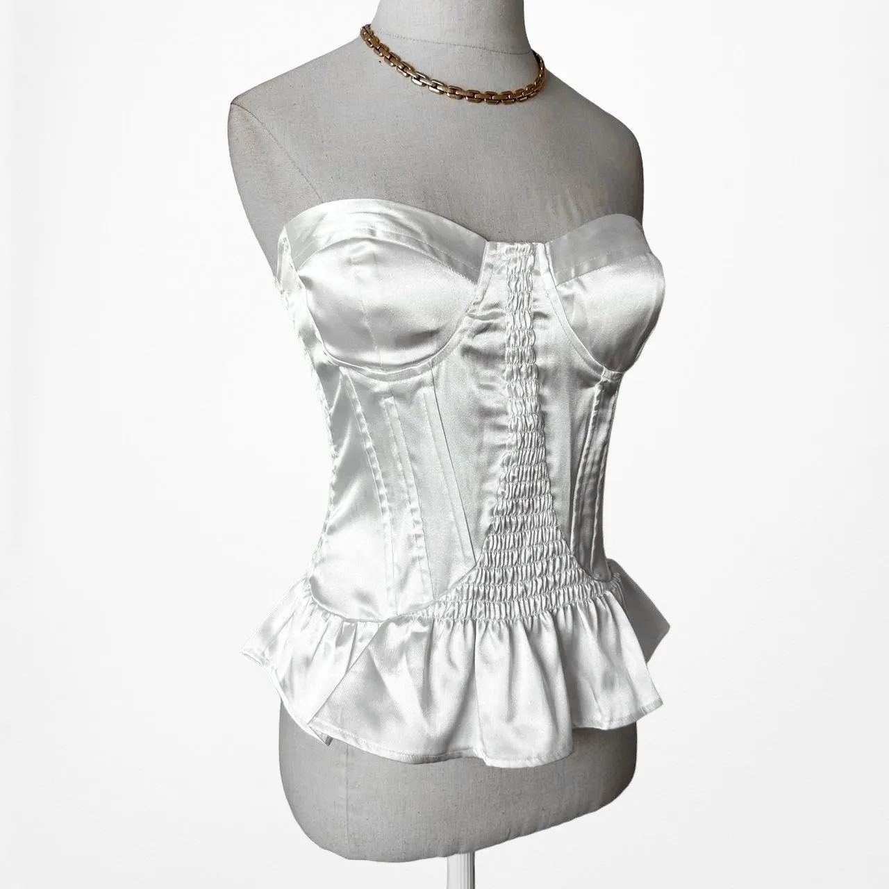 Wet Seal White Strapless Bustier Corset Peplum Top Size S