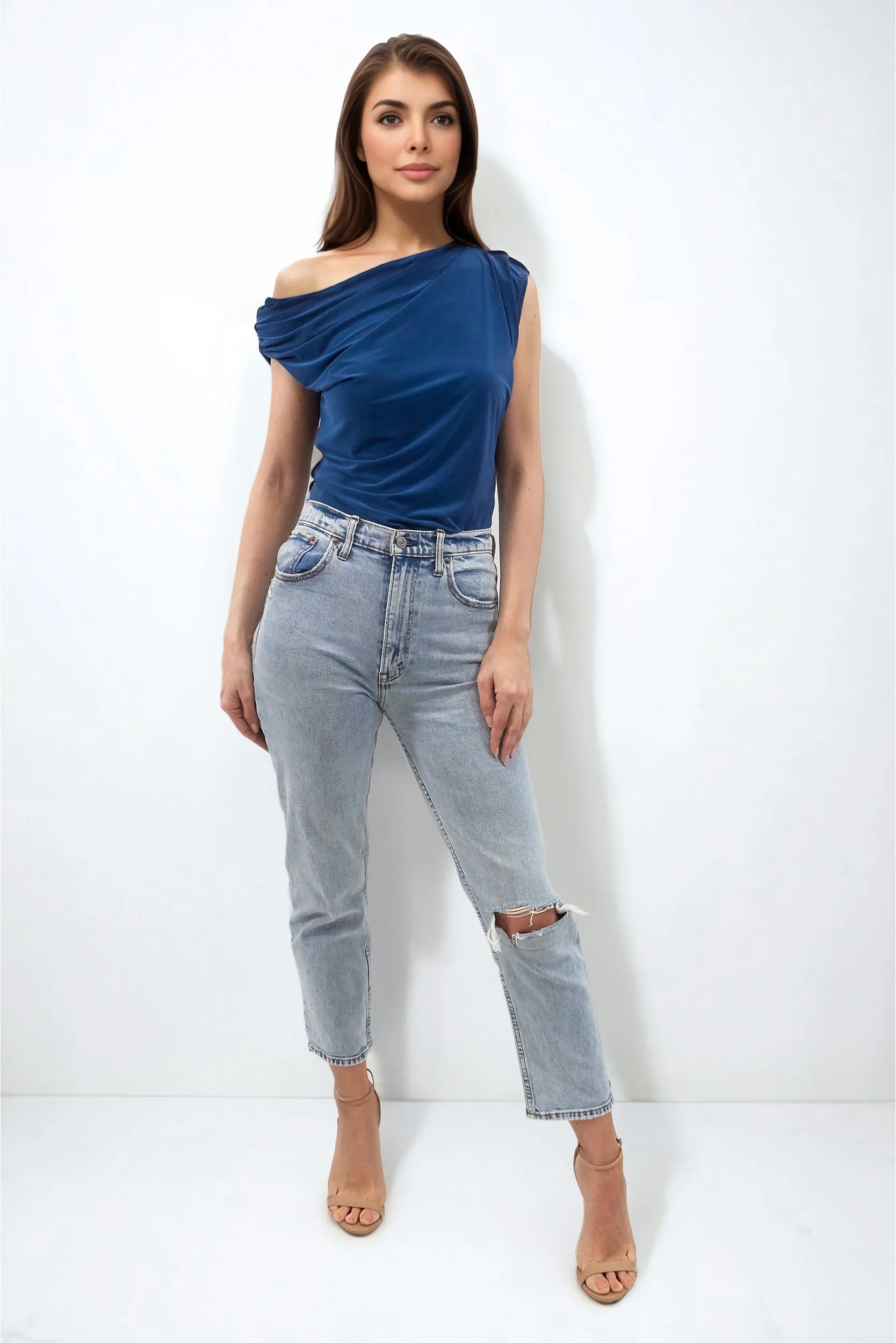 WILLOW BLUE OFF SHOULDER / ONE SHOULDER TOP