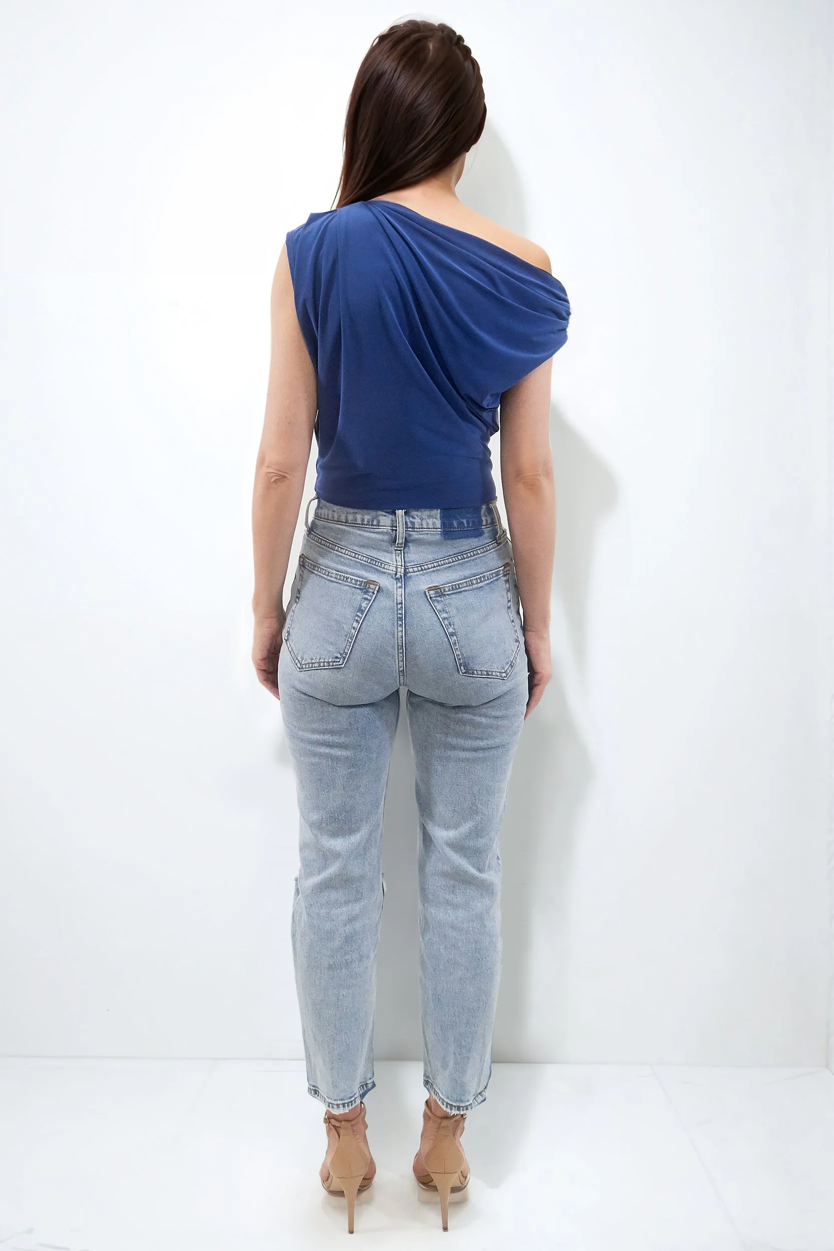 WILLOW BLUE OFF SHOULDER / ONE SHOULDER TOP